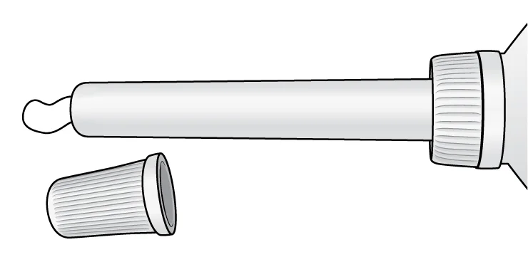 with applicator cover off, squeeze the tube to show a small amount of cream on the end of the applicator